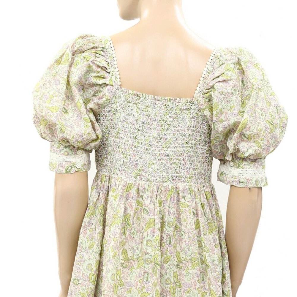 Love The Label Anthropologie Buttondown Puff Sleeve Mini Dress Smocked S - Picture 10 of 10